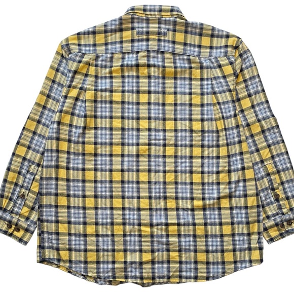 DULUTH Flannel Shirt Button Up Long Sleeve Yellow Blue Plaid Relaxed Mens XL - Picture 2 of 6